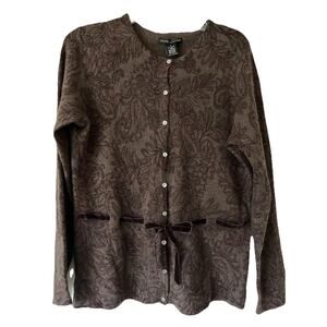Sarah Spencer Brown Wool Ribbon Tie Button Cardigan Women’s L Knit Sweater